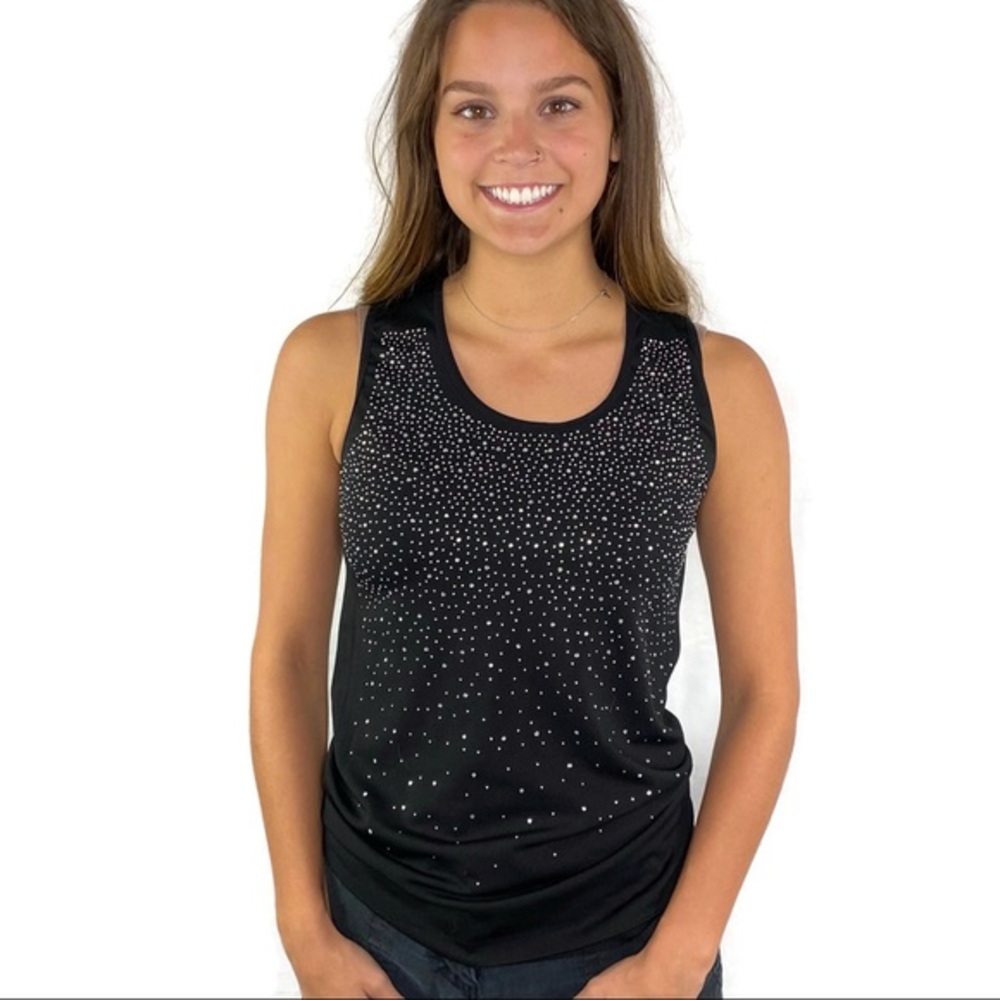LC Couture Black Rhinestone Tank Medium Good Condition